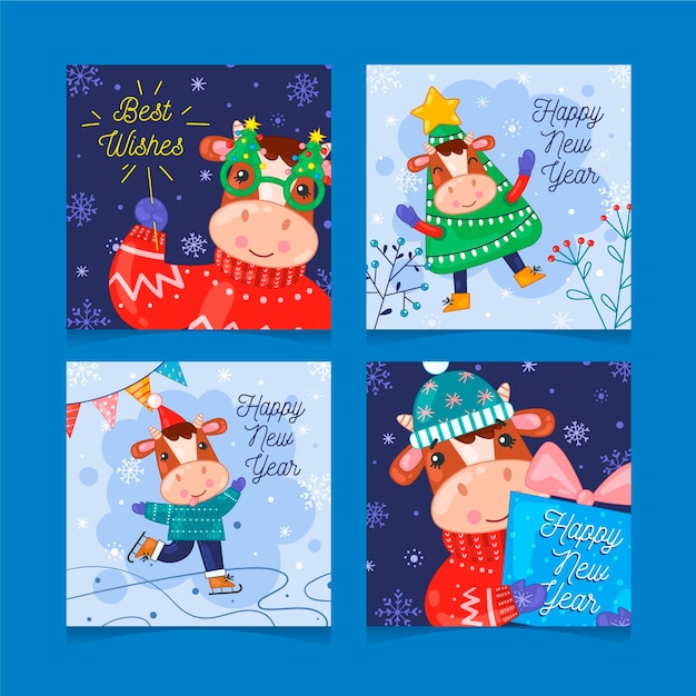 Flat design new year 2021 cards collection