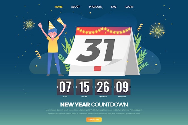 Flat design new year 2021 landing page template