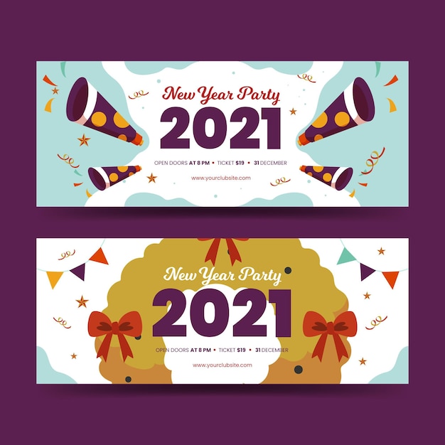 Flat design new year 2021 party banners template