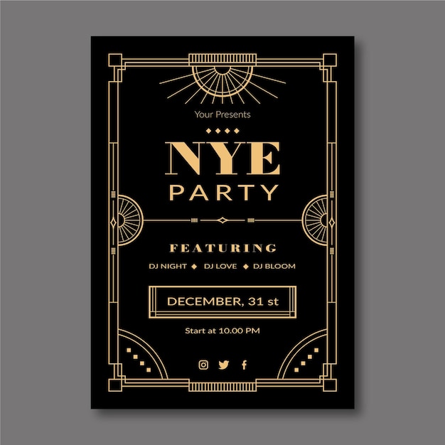 Flat design new year eve party poster