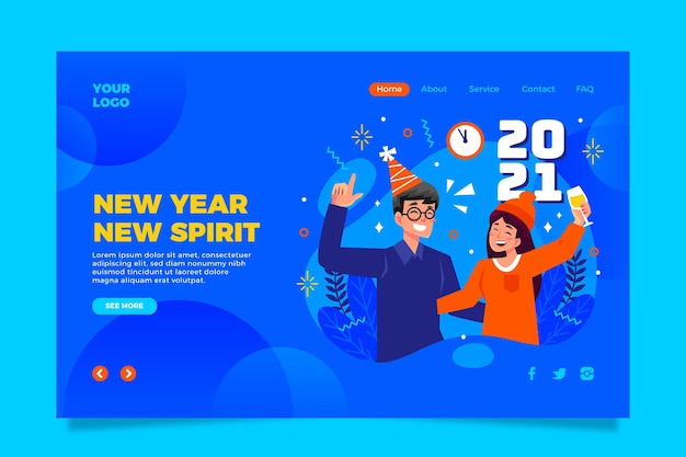 Flat design new year landing page template