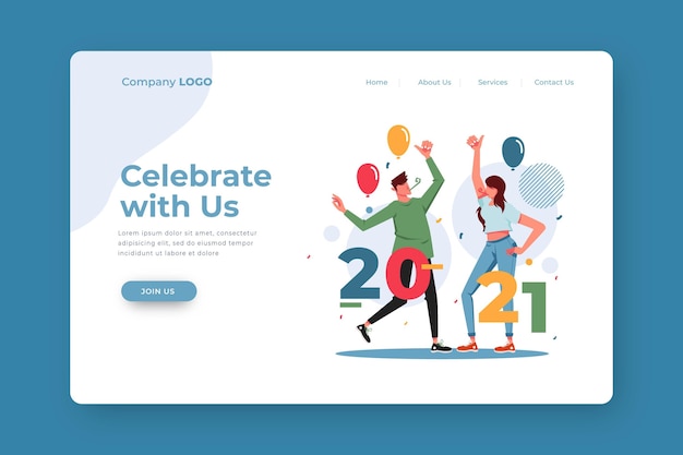 Flat design new year landing page template