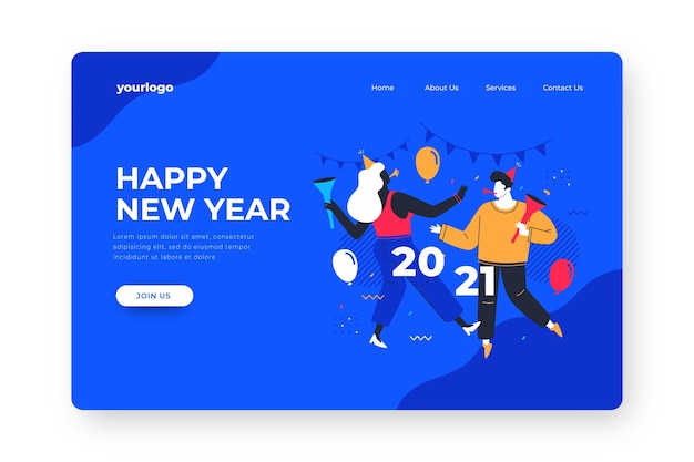 Flat design new year landing page template