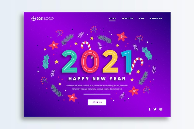 Flat design new year landing page template