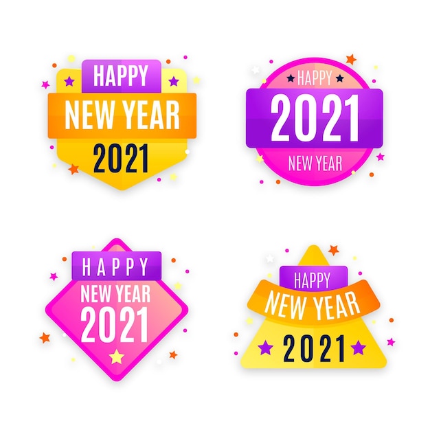 Flat design new year party badge collection