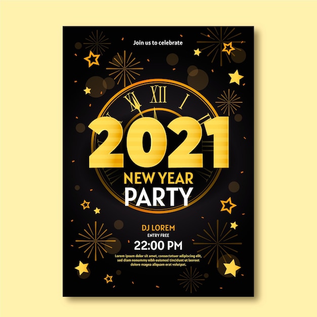 Flat design new year party poster template