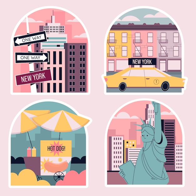 Flat design new york city sticker set