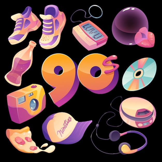 Flat design nostalgic 90's element collection