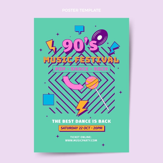 Flat design nostalgic music festival poster