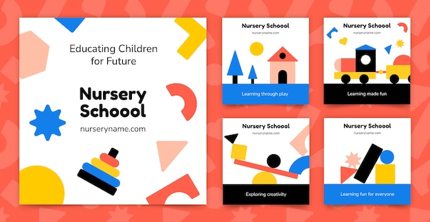 Flat design nursery school instagram posts