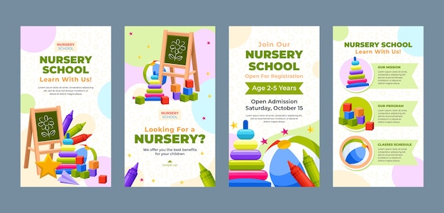 Flat design nursery school instagram stories template