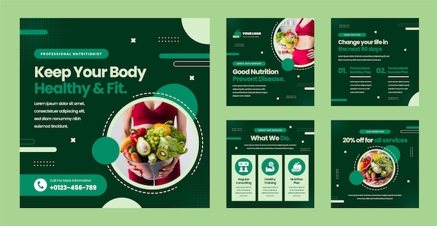 Flat design nutritionist job instagram posts