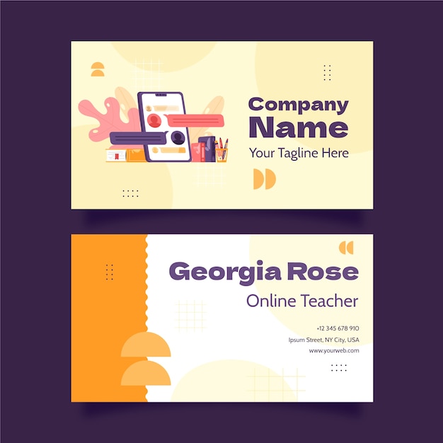 Flat design online college  horizontal business card