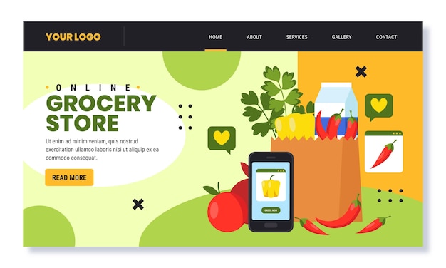 Vector flat design online grocery store landing page