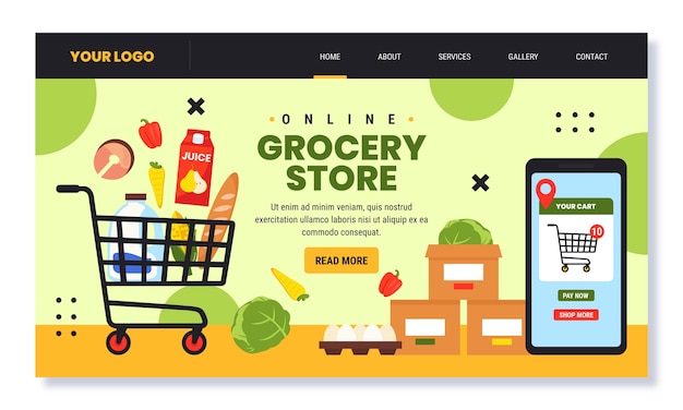 Flat design online grocery store landing page