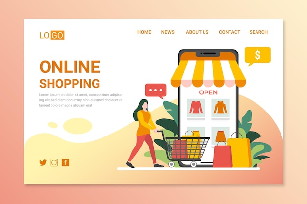 Flat design online shopping landing page