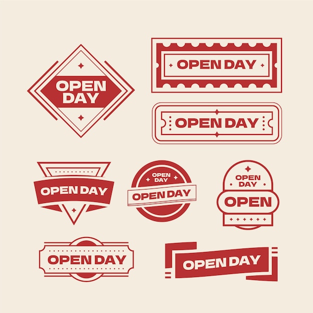 Flat design open day badges set