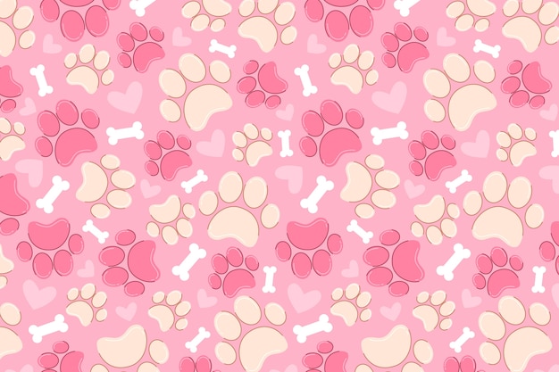 Flat design paw prints background