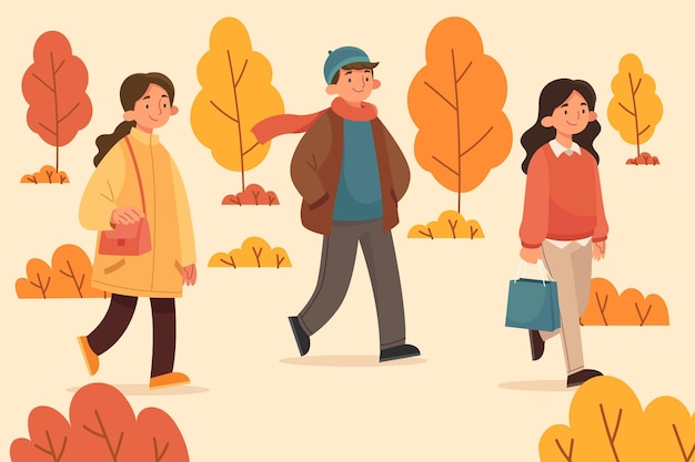 Flat design people in autumn