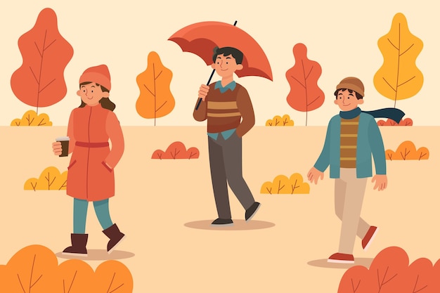 Flat design people in autumn