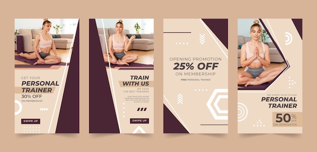 Flat design personal trainer instagram stories