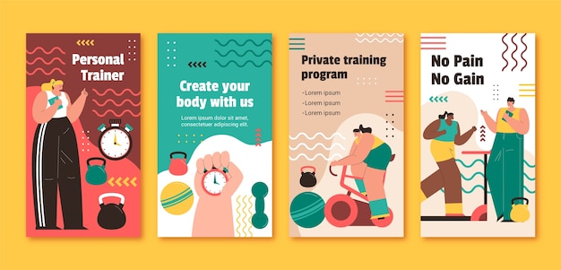 Flat design personal trainer instagram stories