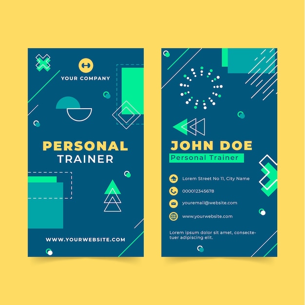 Flat design personal trainer vertical business card template