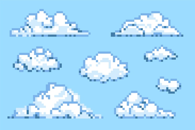 Flat design pixel art cloud illustration