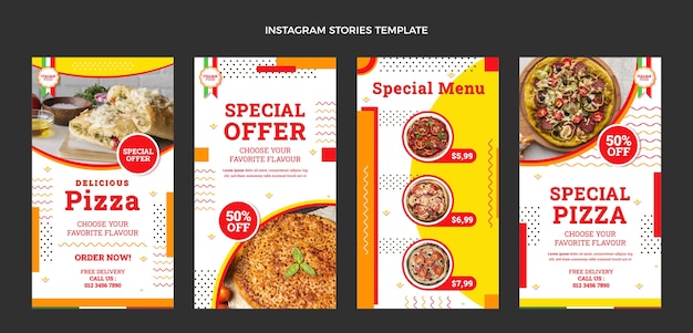 Flat design pizza offer instagram stories