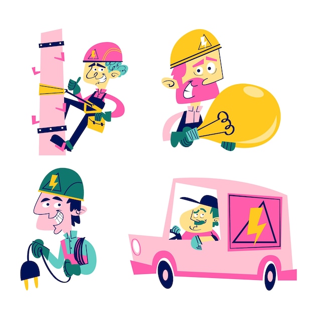 Flat design plumber illustration stickers