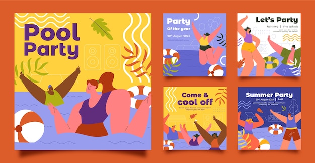 Vector flat design pool party template