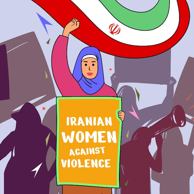 Flat design post for iranian women's demonstration against violence