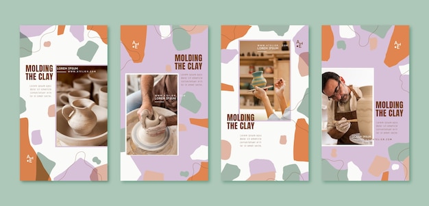 Flat design pottery atelier instagram stories