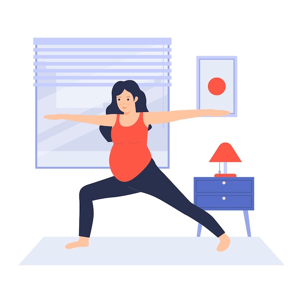 Flat design of pregnant woman practicing yoga at home