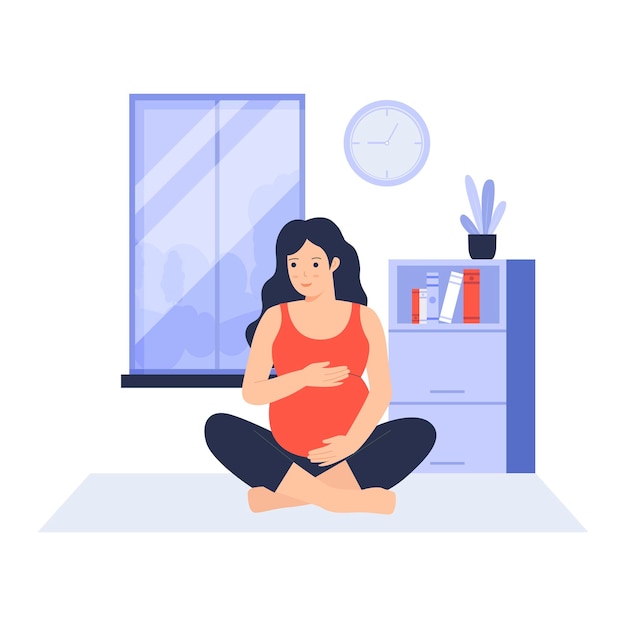 Flat design of pregnant woman practicing yoga at home