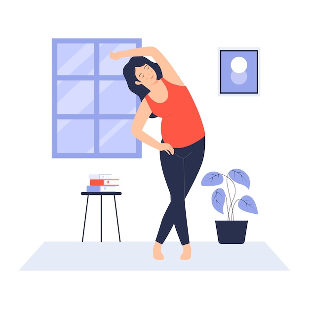 Flat design of pregnant woman practicing yoga at home