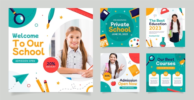 Flat design private school instagram posts