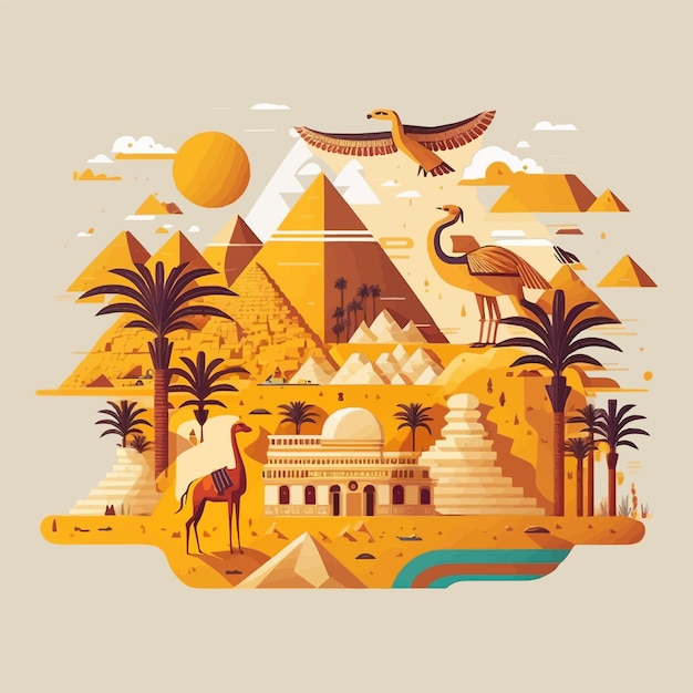 Flat design of pyramid Giza in Egypt illustration vector landmark tourism