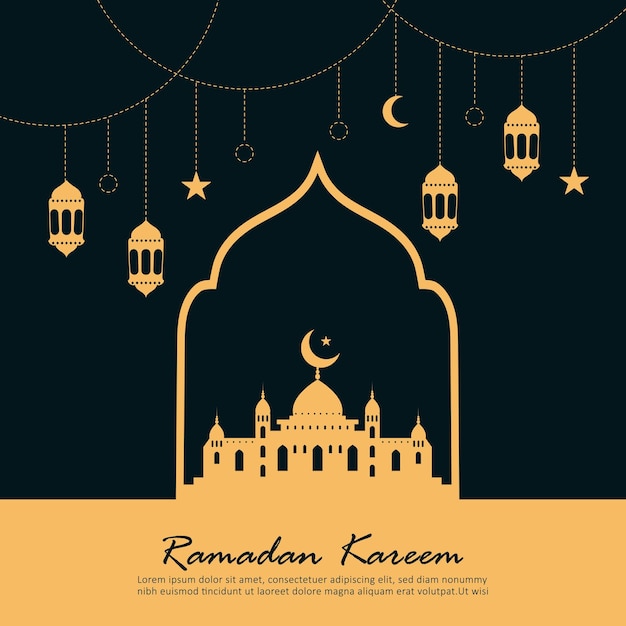 flat design ramadan kareem with mosque silhouette background