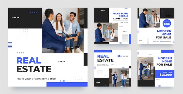 Vector flat design real estate instagram posts template