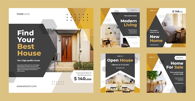 Vector flat design real estate project instagram posts