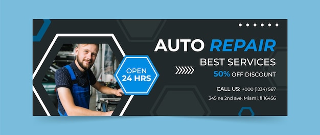 Flat design repair shop facebook cover