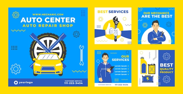 Flat design repair shop instagram posts