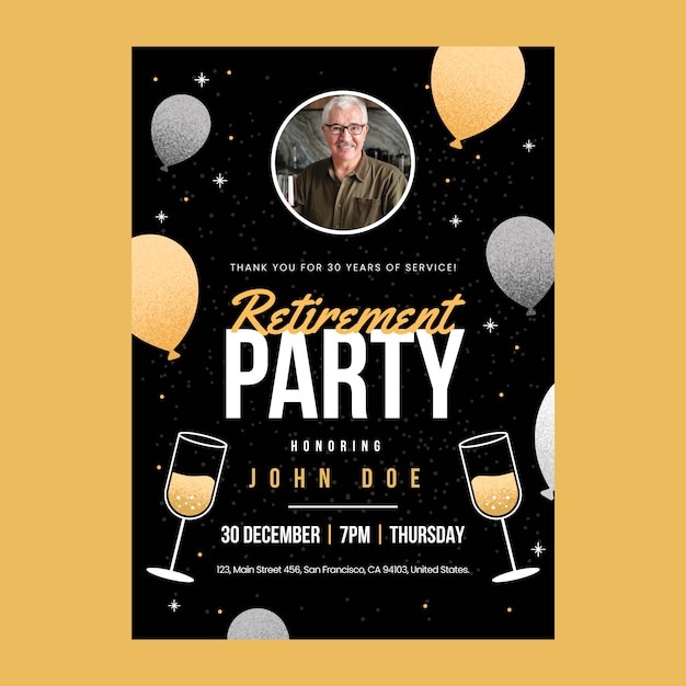 Flat design retirement party poster template