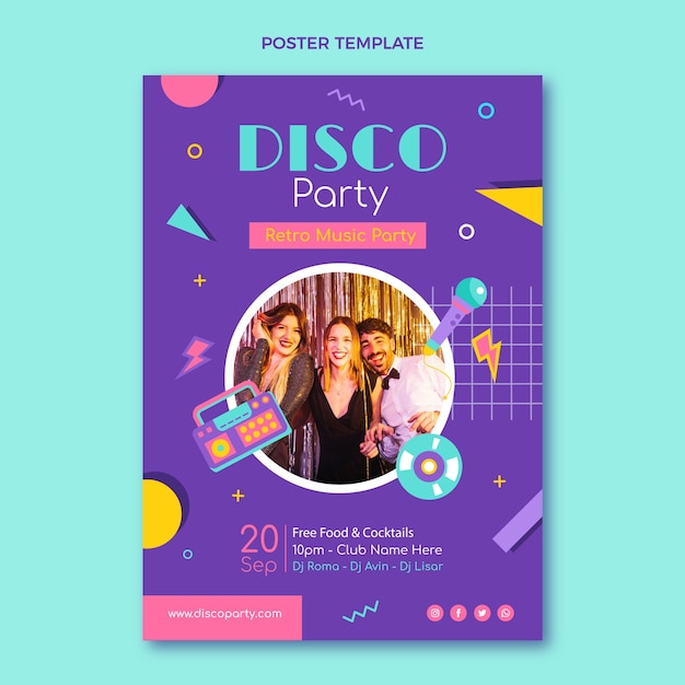 Flat design retro disco party template