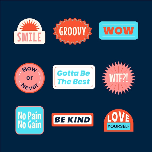 Flat design retro sticker collection