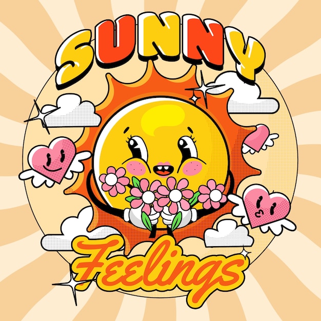 Flat design retro sun illustration