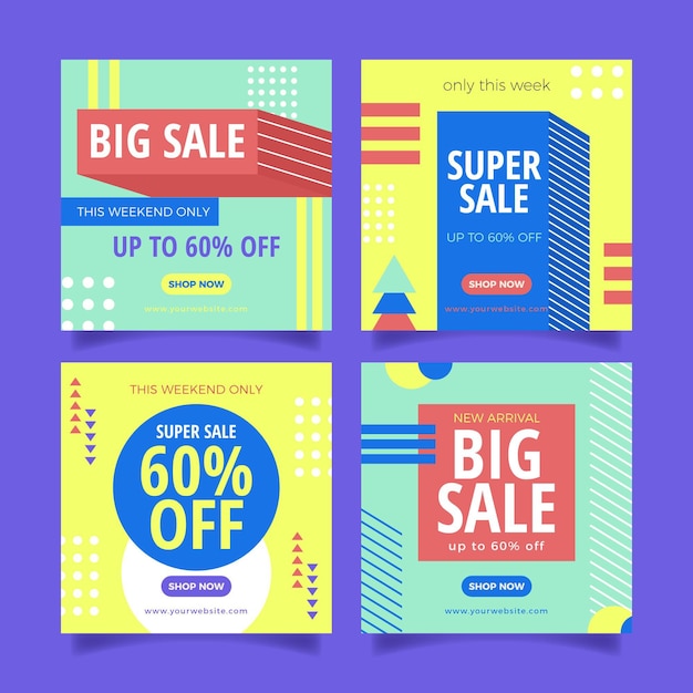 Flat design sales instagram posts pack