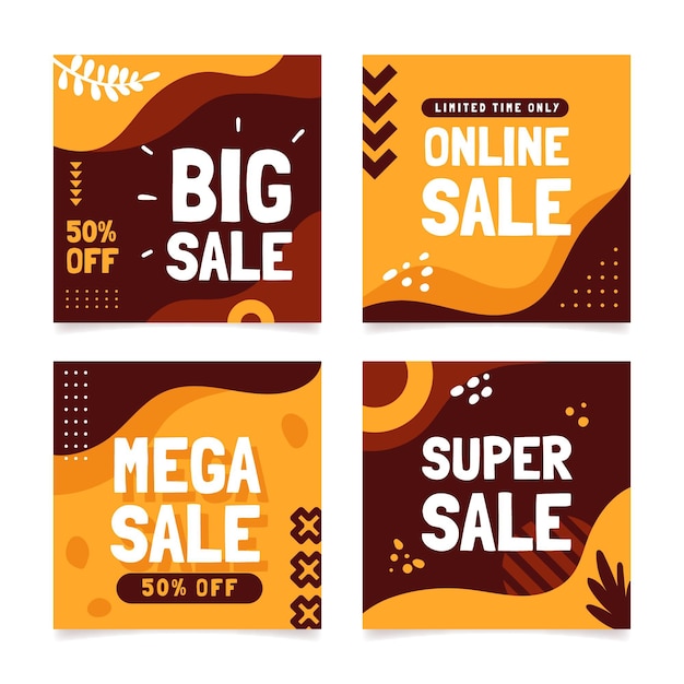 Flat design sales instagram posts pack