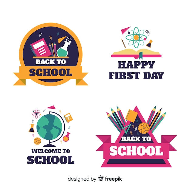 Flat design school logo collection